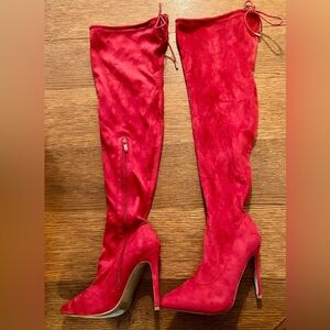 Red Over-the-Knee Stiletto Boots
